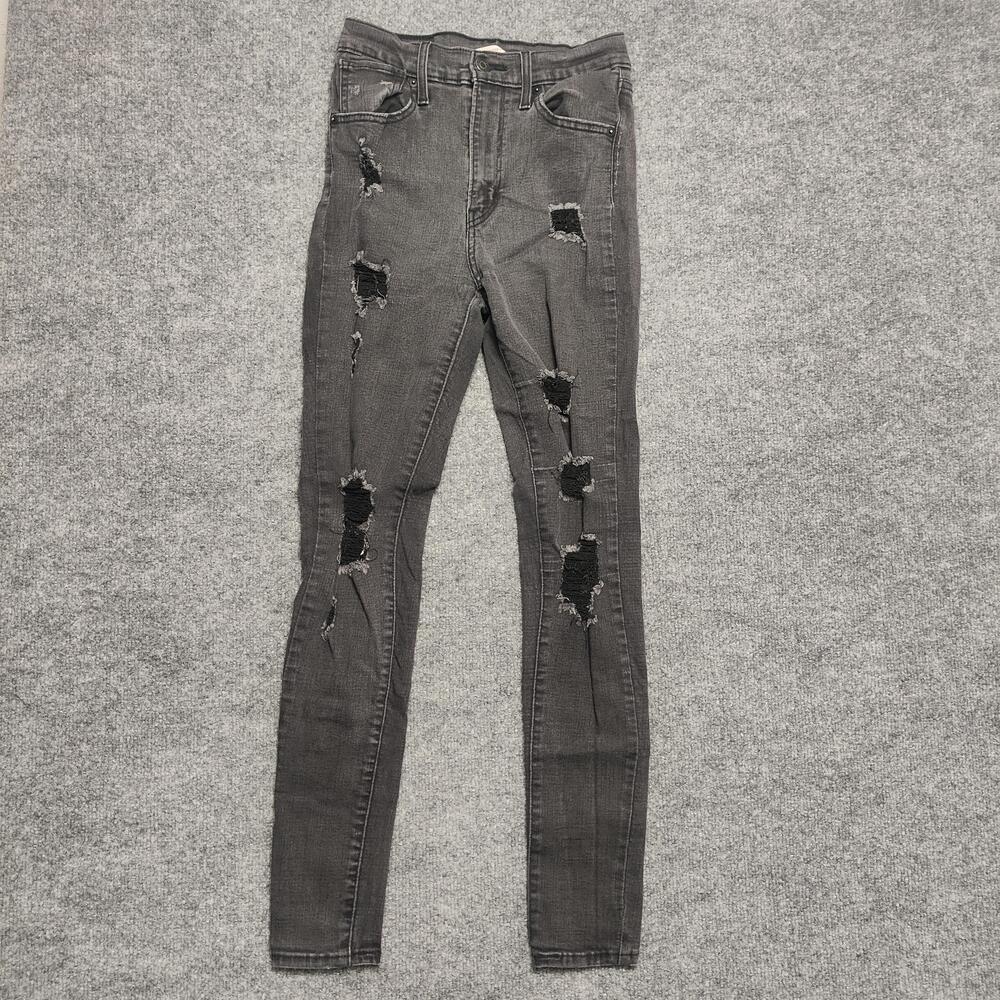 Levis Mile High Super Skinny Jeans Womens 27 Charcoal High Rise Distressed Denim